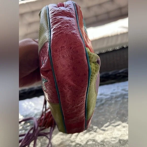 ✨ Vintage Sharif Multicolor Patchwork Leather Crossbody Bag Tassel Festival Boho - Picture 2 of 12